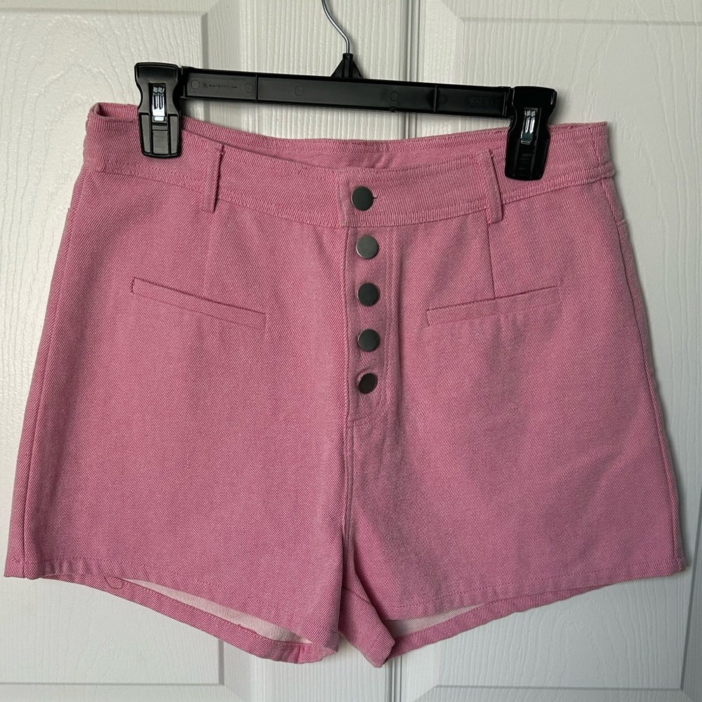 Cloud Ten High Rise Buttonfly Pink & White Pinstriped Denim Short Size L NWT - Picture 1 of 9